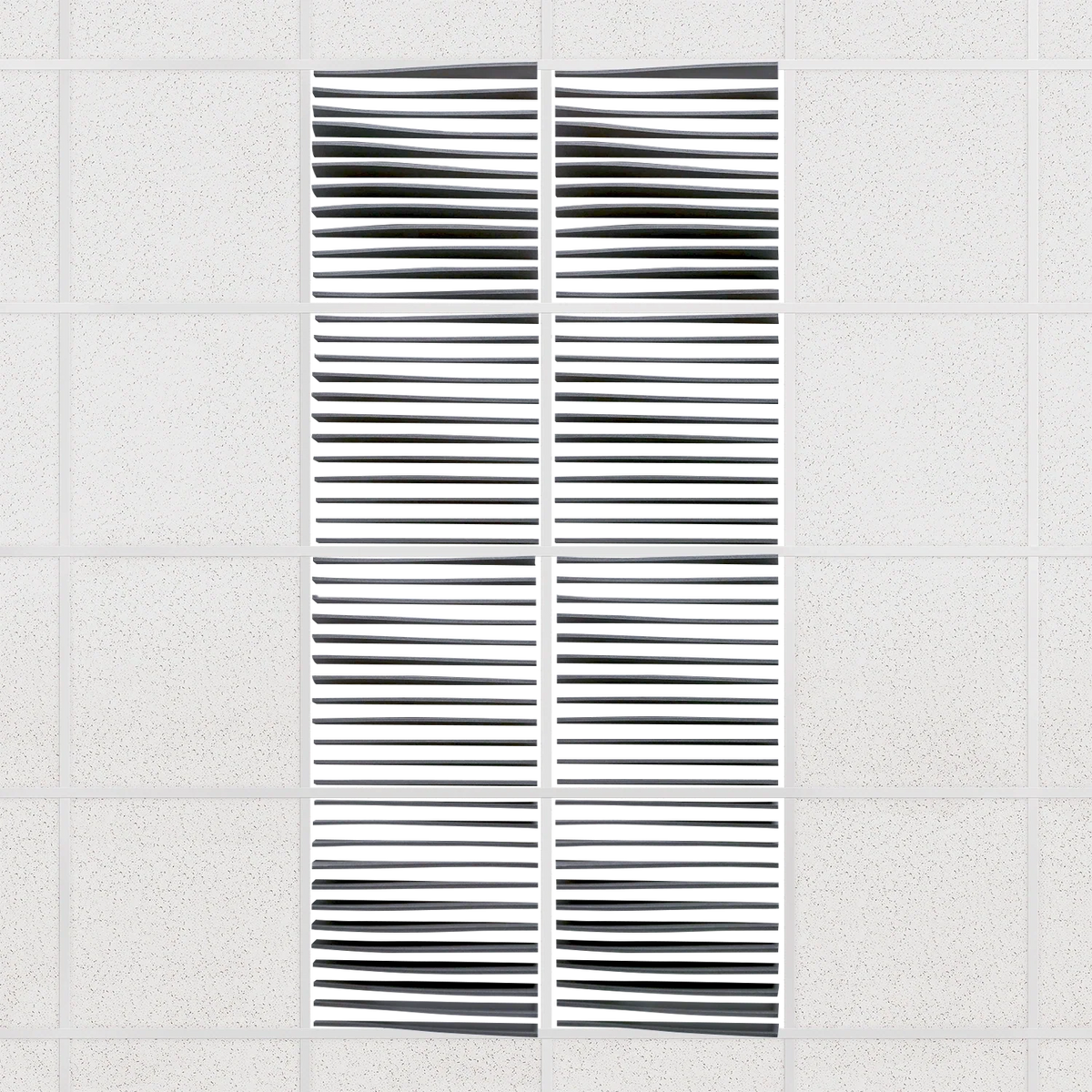 Ripple felt drop ceiling tiles in Mineral with 3D wave fins, set of 8 in a 2 x 4 layout