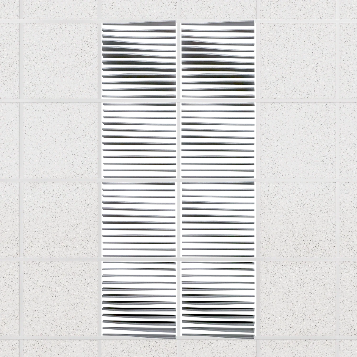 Ripple felt drop ceiling tiles in Armor with 3D wave fins, set of 8 in a 2 x 4 layout