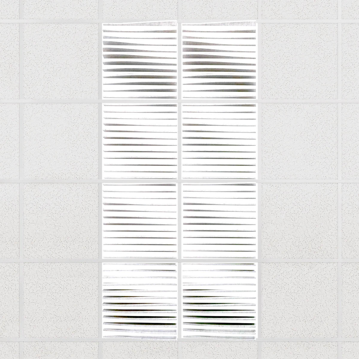 Ripple felt drop ceiling tiles in Nickel with 3D wave fins, set of 8 in a 2 x 4 layout