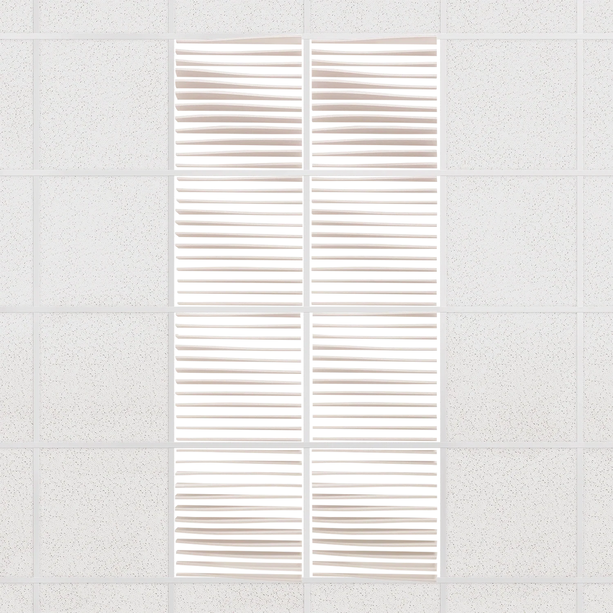 Ripple felt drop ceiling tiles in Ivory with 3D wave fins, set of 8 in a 2 x 4 layout
