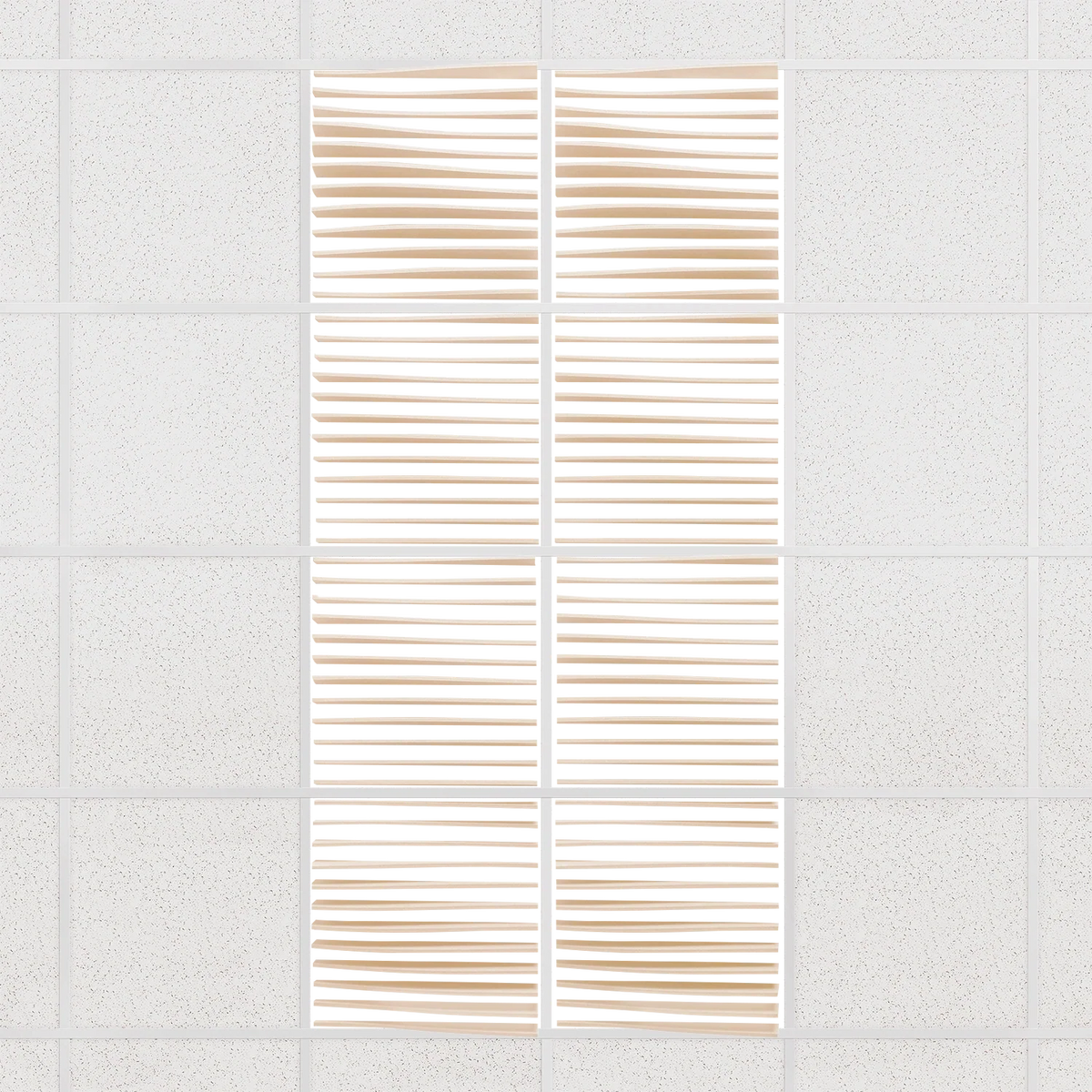 Ripple felt drop ceiling tiles in Porcelain with 3D wave fins, set of 8 in a 2 x 4 layout