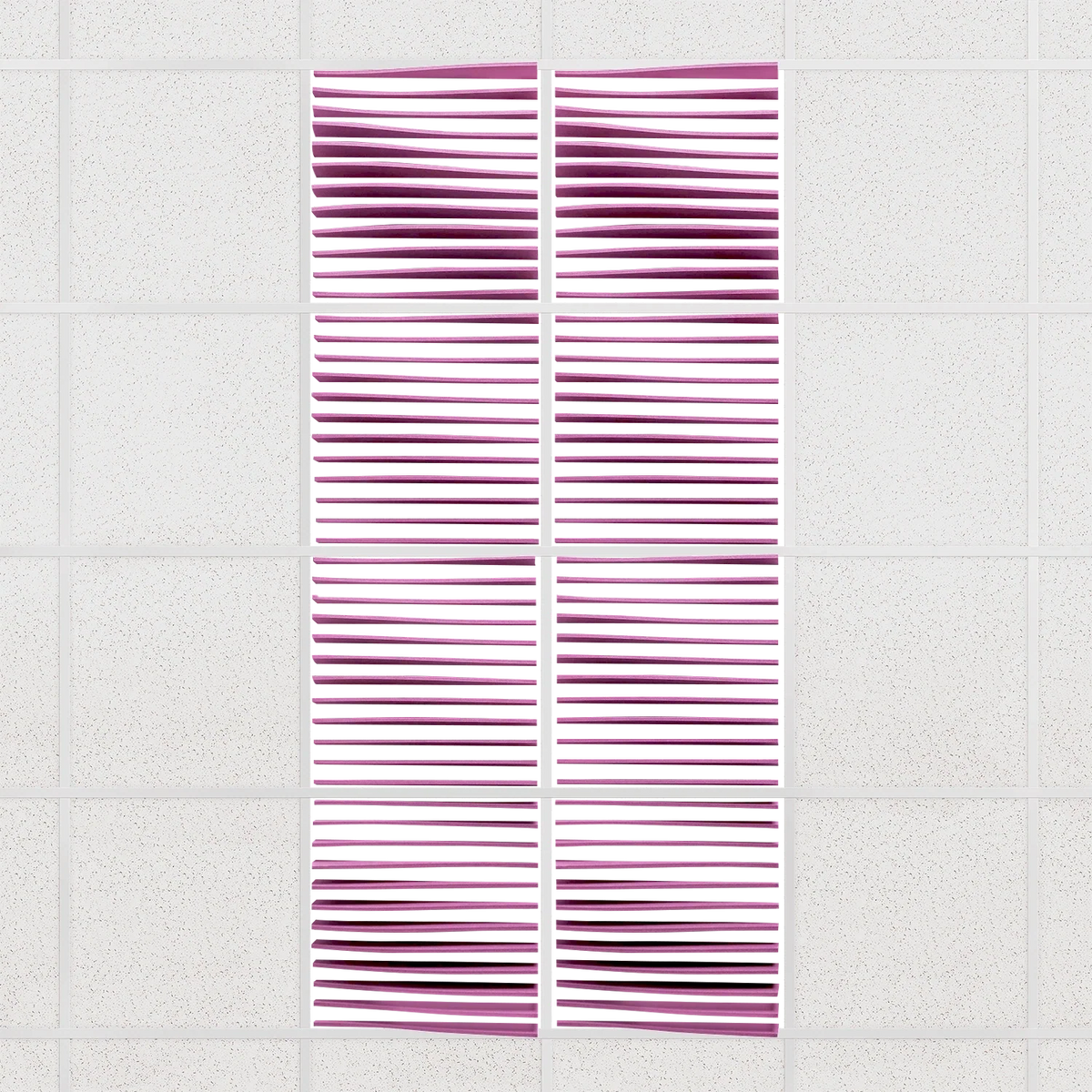 Ripple felt drop ceiling tiles in Plum with 3D wave fins, set of 8 in a 2 x 4 layout