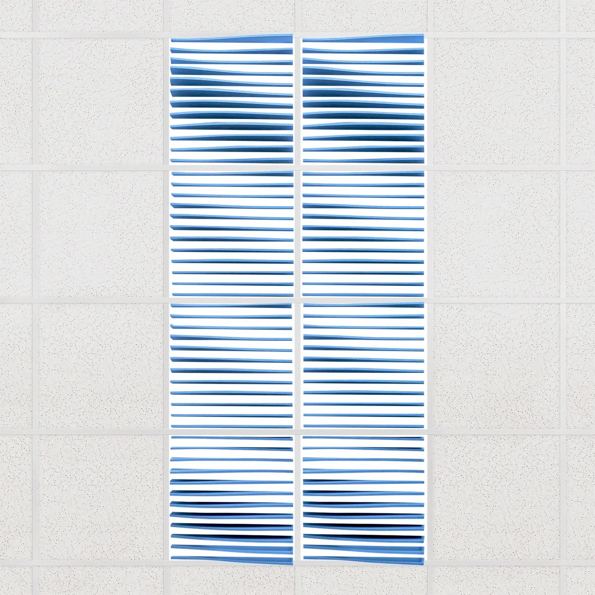 Ripple felt drop ceiling tiles in Cayman with 3D wave fins, set of 8 in a 2 x 4 layout