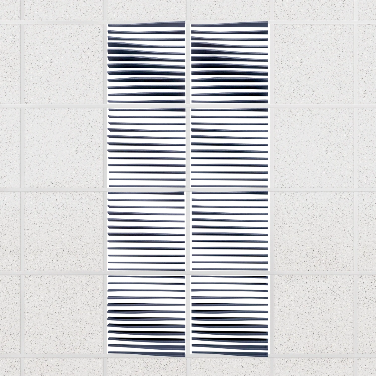 Ripple felt drop ceiling tiles in Indigo with 3D wave fins, set of 8 in a 2 x 4 layout