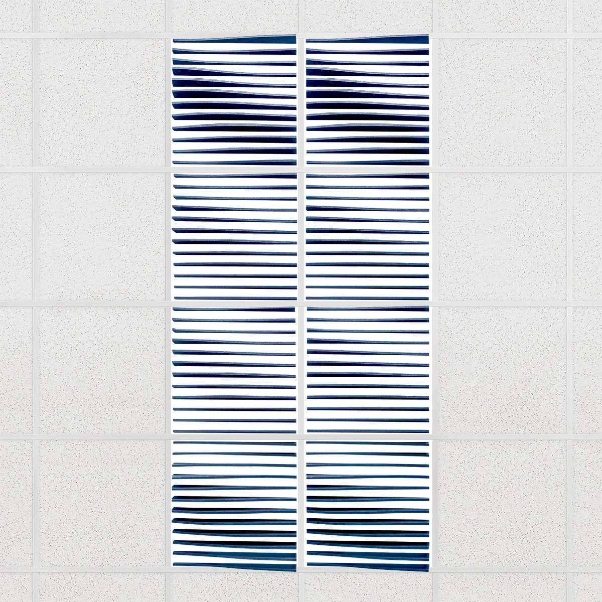 Ripple felt drop ceiling tiles in Admiral with 3D wave fins, set of 8 in a 2 x 4 layout