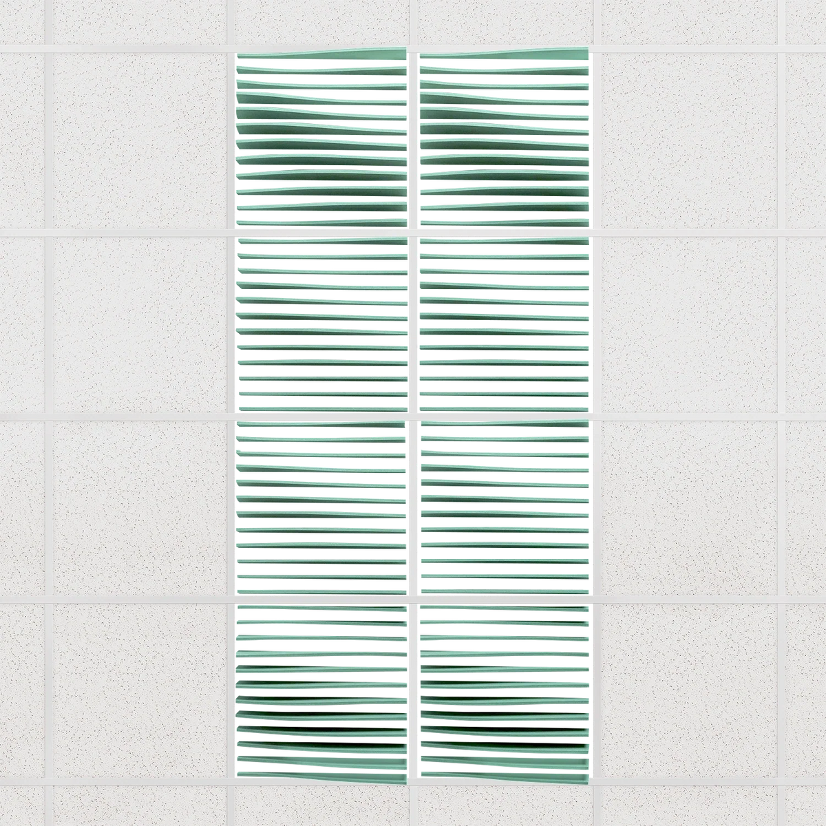 Ripple felt drop ceiling tiles in Mint with 3D wave fins, set of 8 in a 2 x 4 layout