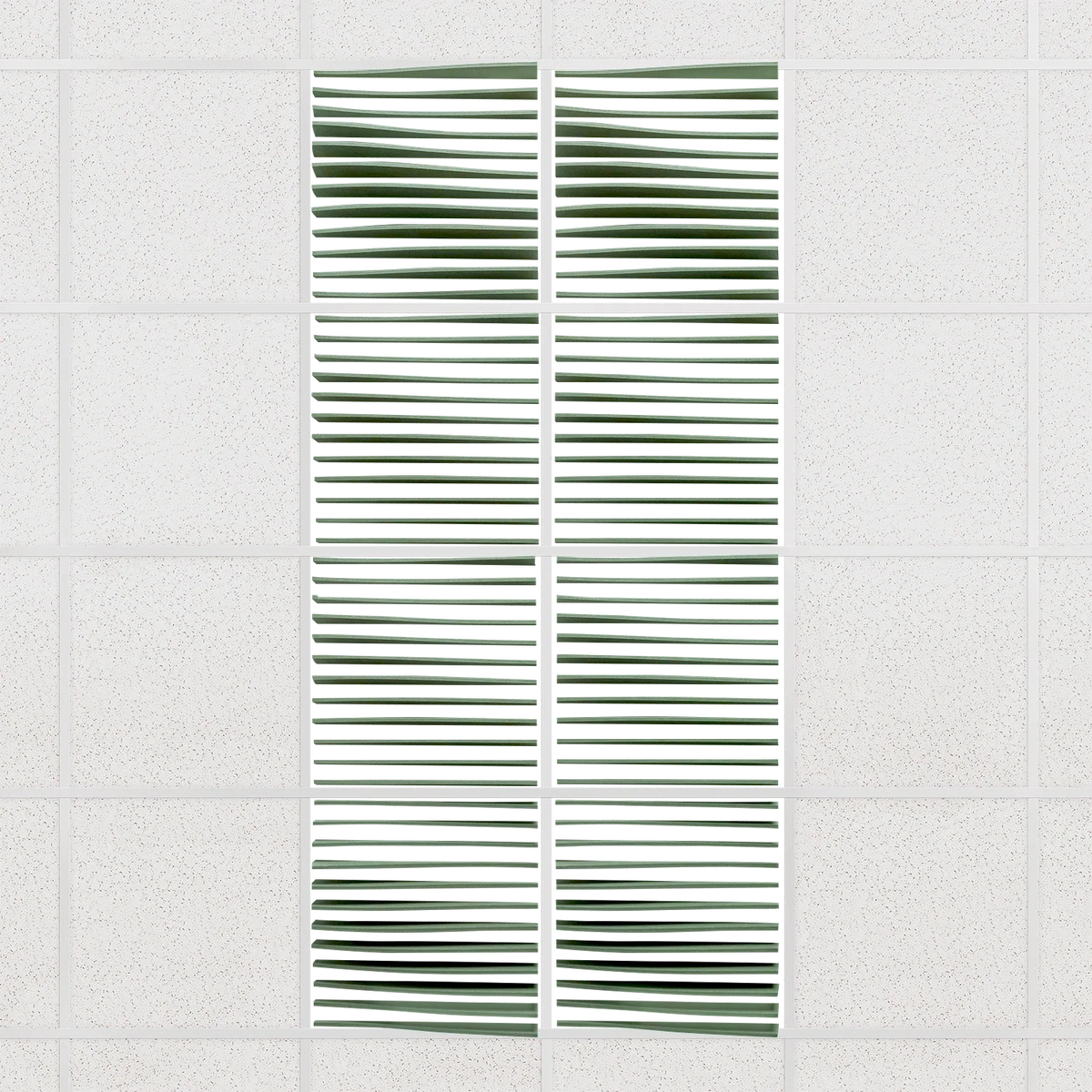 Ripple felt drop ceiling tiles in Palm with 3D wave fins, set of 8 in a 2 x 4 layout