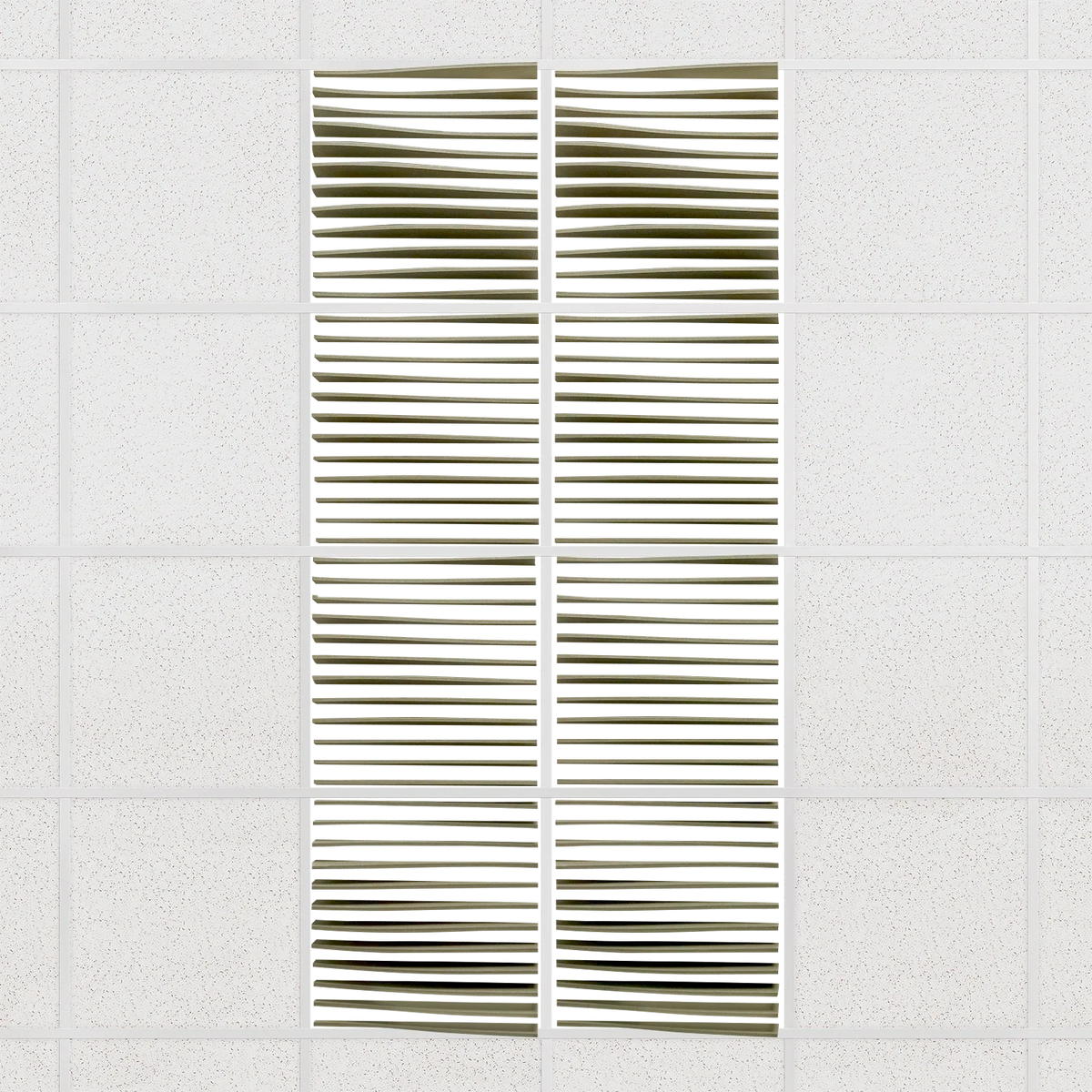 Ripple felt drop ceiling tiles in Olive with 3D wave fins, set of 8 in a 2 x 4 layout