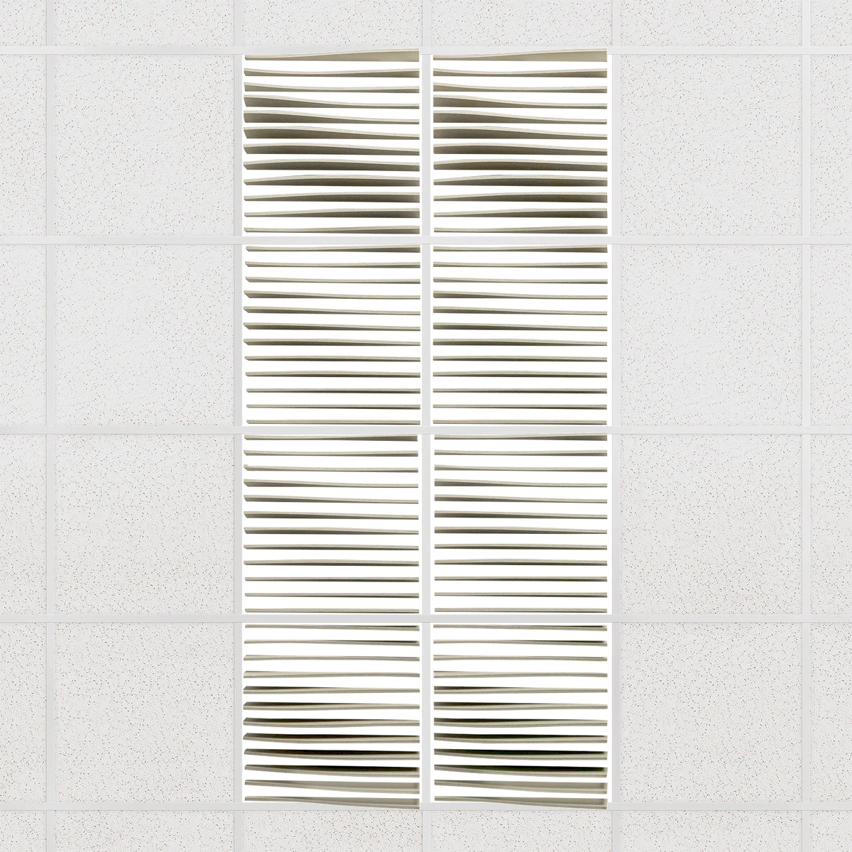 Ripple felt drop ceiling tiles in Sage with 3D wave fins, set of 8 in a 2 x 4 layout