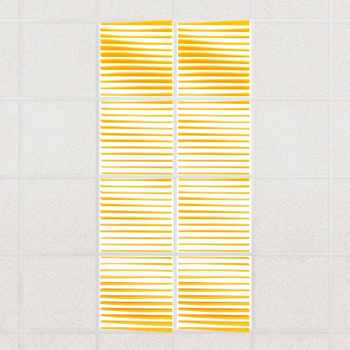 Ripple felt drop ceiling tiles in Dandelion with 3D wave fins, set of 8 in a 2 x 4 layout
