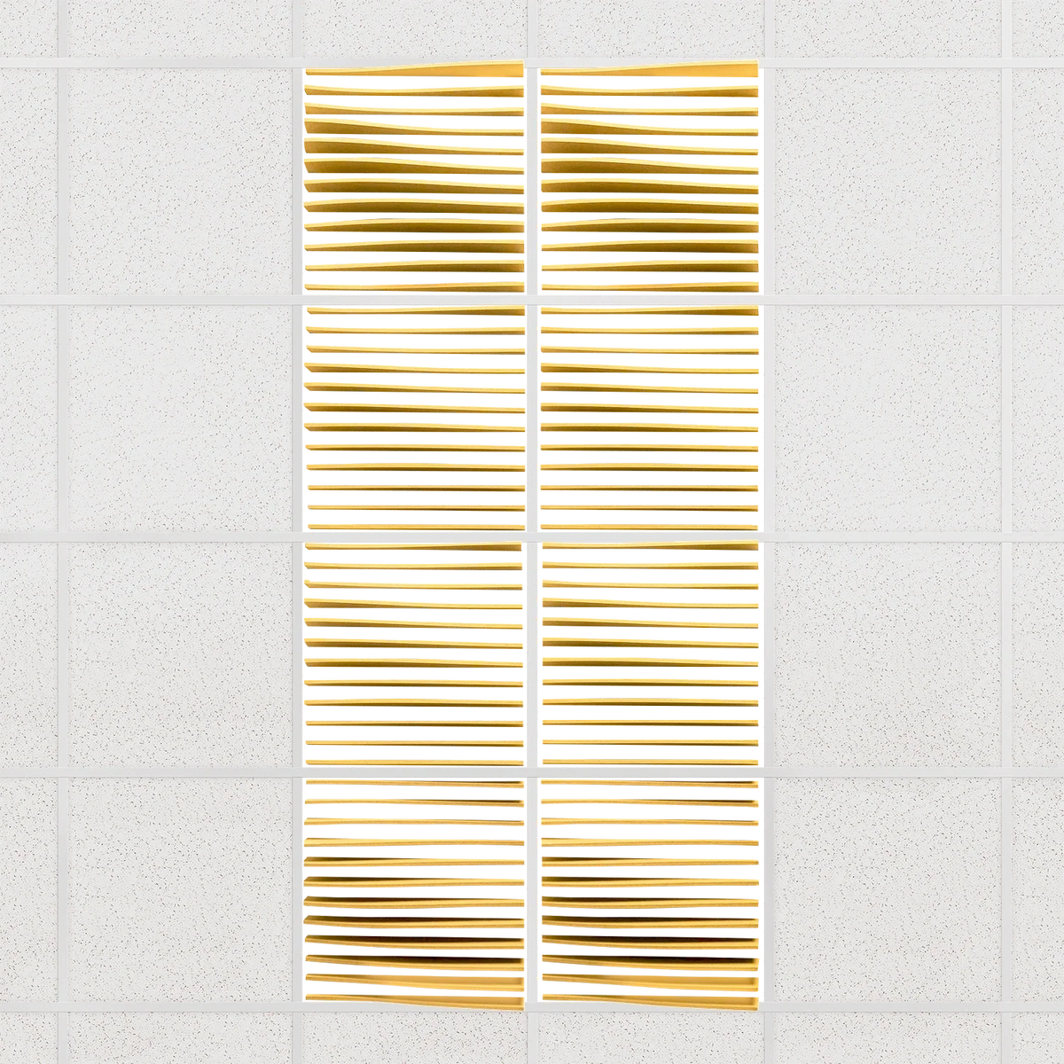 Ripple felt drop ceiling tiles in Mustard with 3D wave fins, set of 8 in a 2 x 4 layout