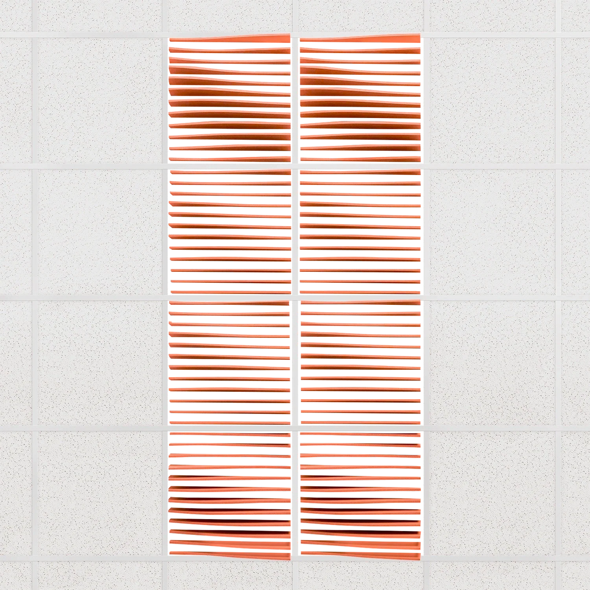 Ripple felt drop ceiling tiles in Aries with 3D wave fins, set of 8 in a 2 x 4 layout