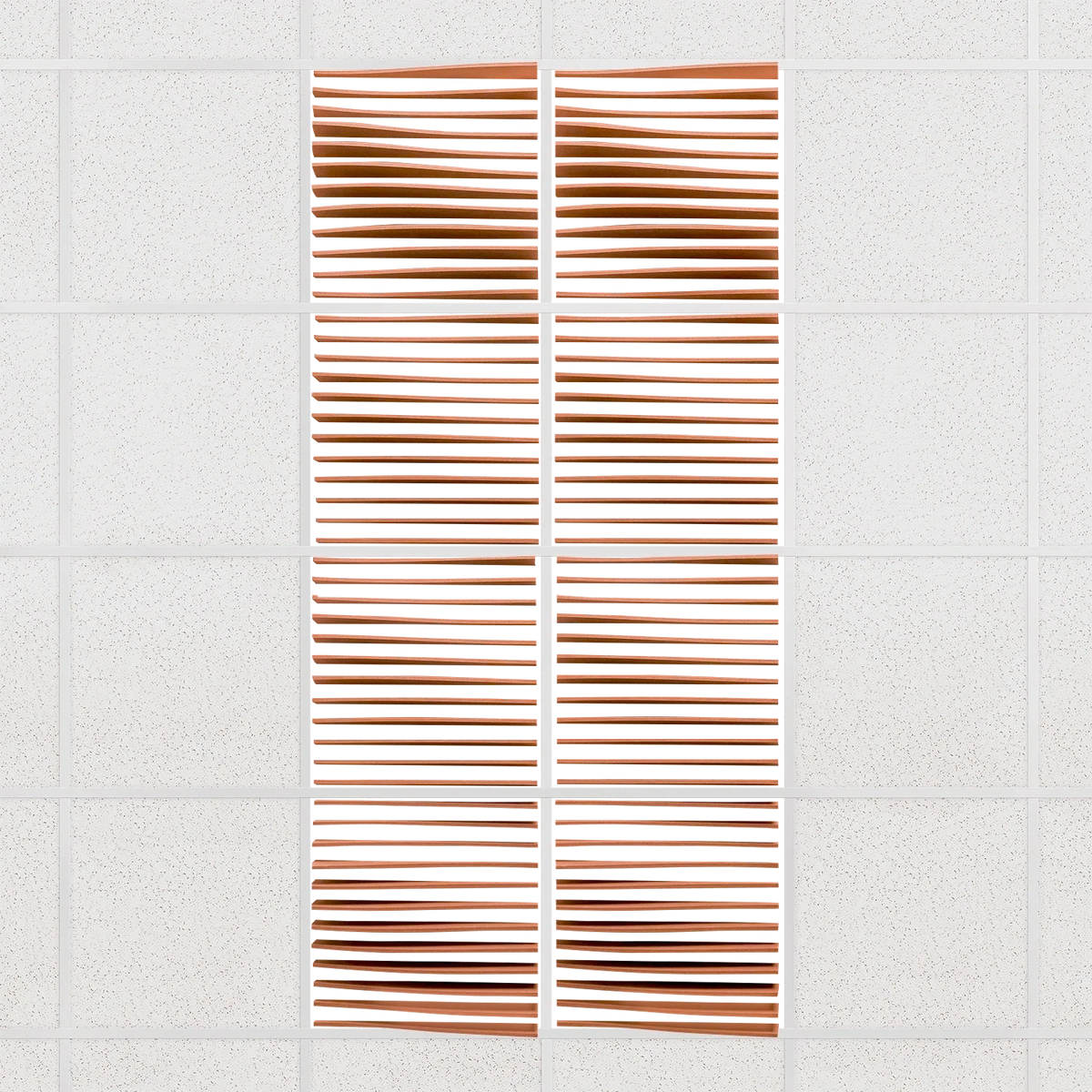 Ripple felt drop ceiling tiles in Cinnamon with 3D wave fins, set of 8 in a 2 x 4 layout
