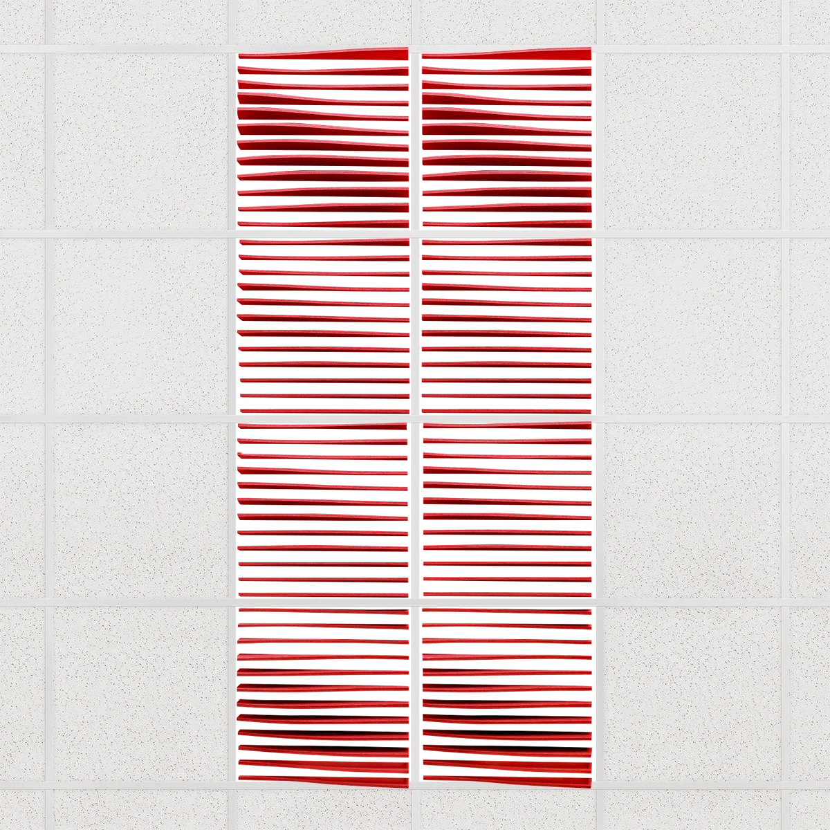 Ripple felt drop ceiling tiles in Scarlet with 3D wave fins, set of 8 in a 2 x 4 layout
