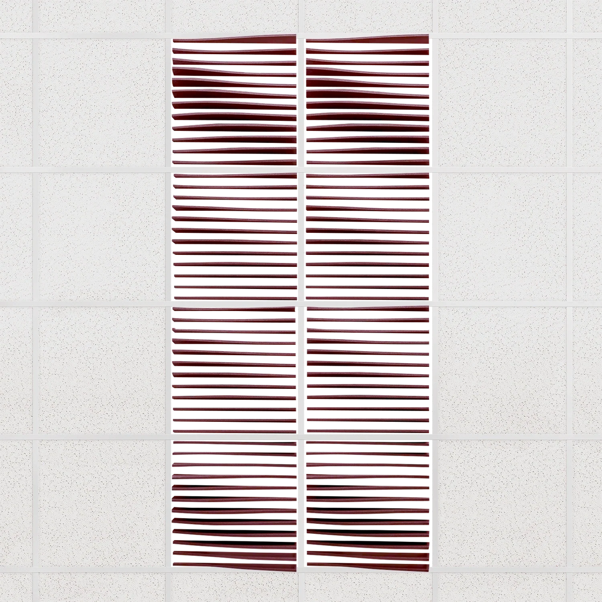 Ripple felt drop ceiling tiles in Wine with 3D wave fins, set of 8 in a 2 x 4 layout