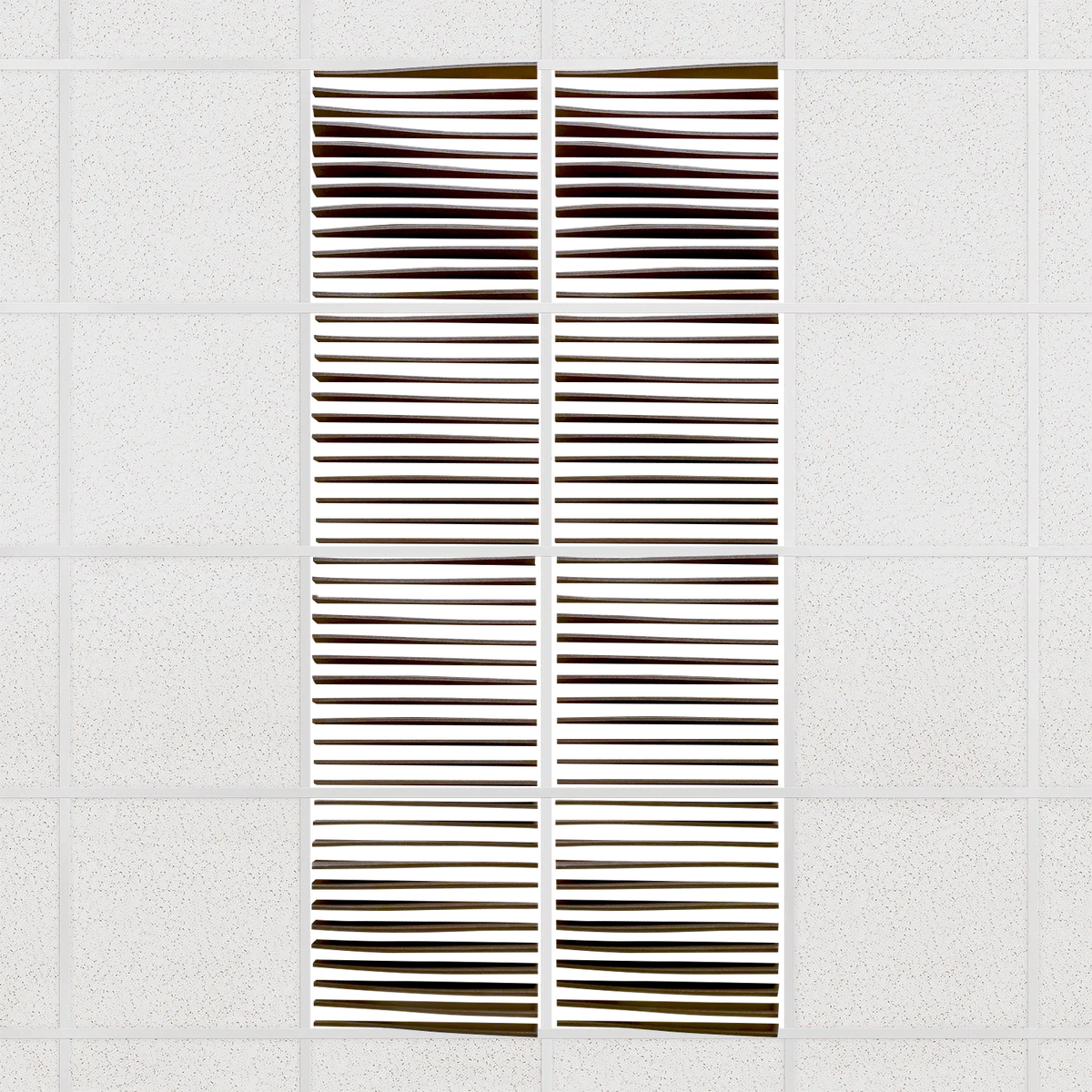 Ripple felt drop ceiling tiles in Cocoa with 3D wave fins, set of 8 in a 2 x 4 layout