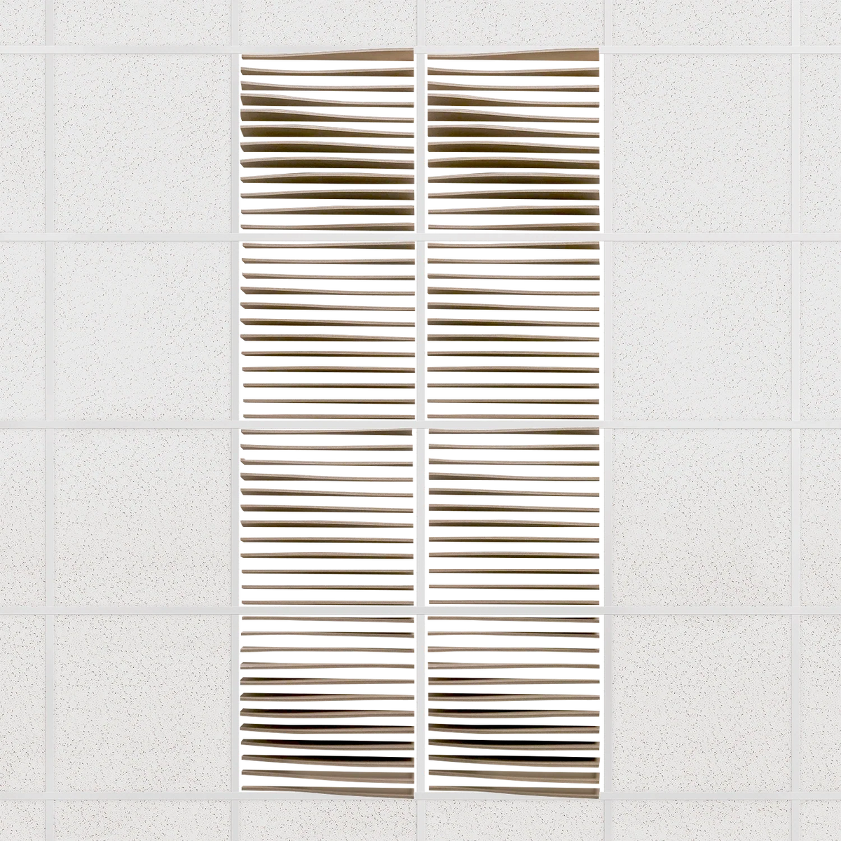 Ripple felt drop ceiling tiles in Timber with 3D wave fins, set of 8 in a 2 x 4 layout