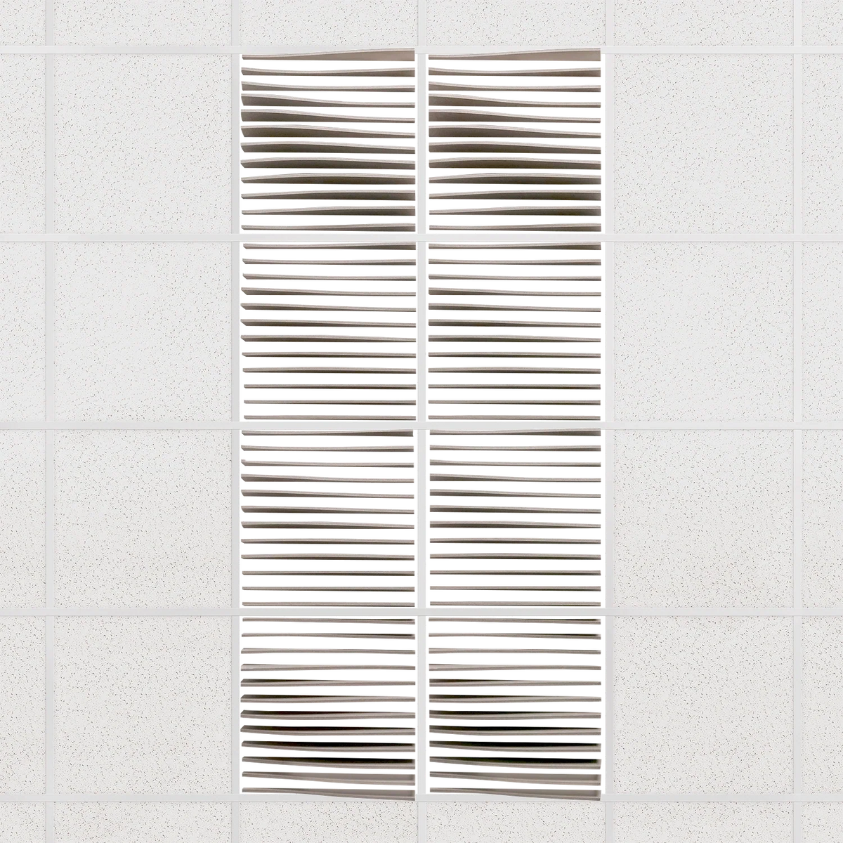 Ripple felt drop ceiling tiles in Ash with 3D wave fins, set of 8 in a 2 x 4 layout