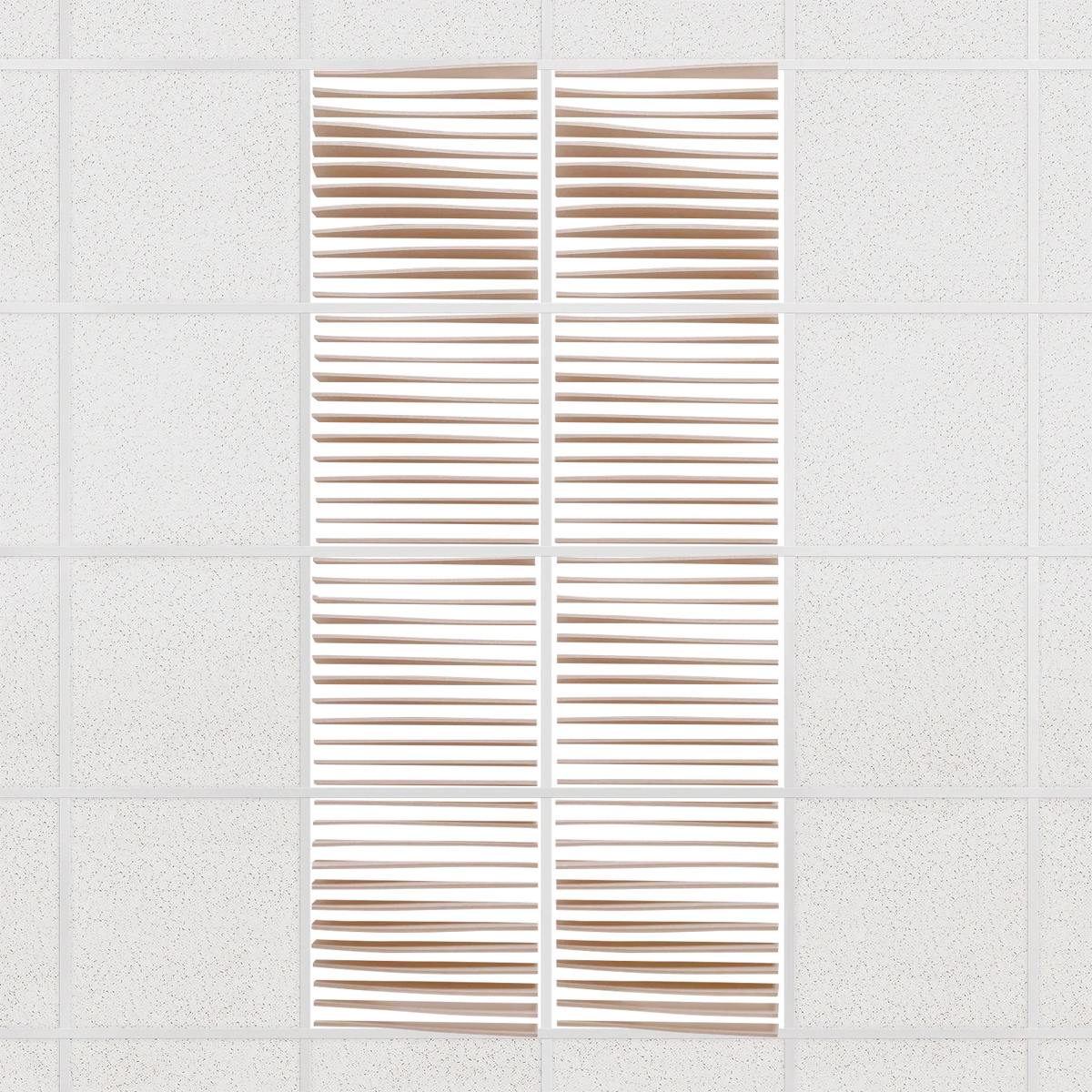 Ripple felt drop ceiling tiles in Cashmere with 3D wave fins, set of 8 in a 2 x 4 layout