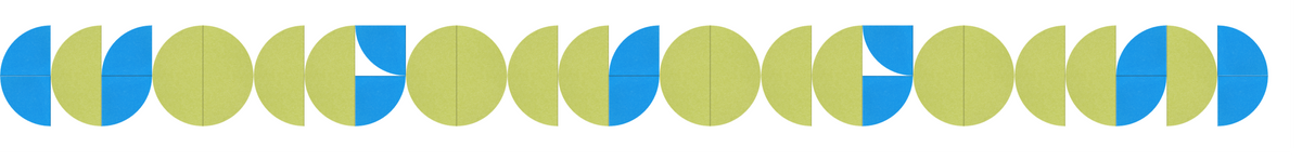 Blue and chartreuse half and quarter circles arranged in horizontal repeating pattern.