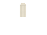 Beige arched window with half-circle top and three vertical panel divisions separated by horizontal line.