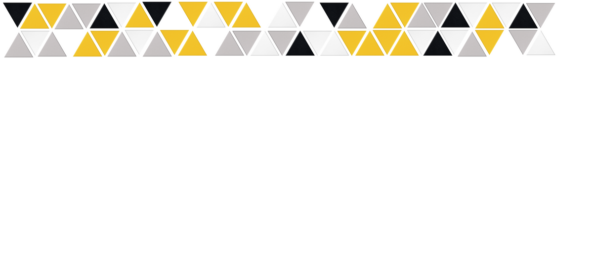 Geometric pattern with yellow, black, and gray triangles arranged in horizontal rows on white background.