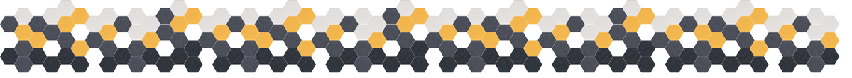 Hexagonal pattern border in charcoal gray and gold tones arranged in horizontal rows.