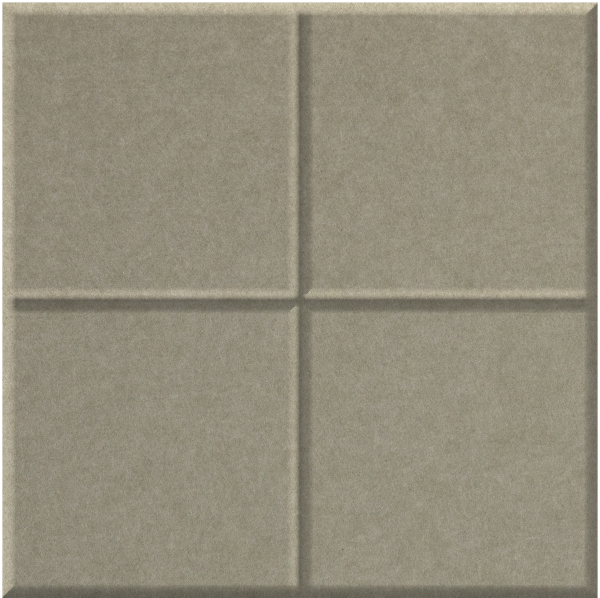 Four-square tile with raised grid lines dividing surface into equal sections, matte taupe finish.