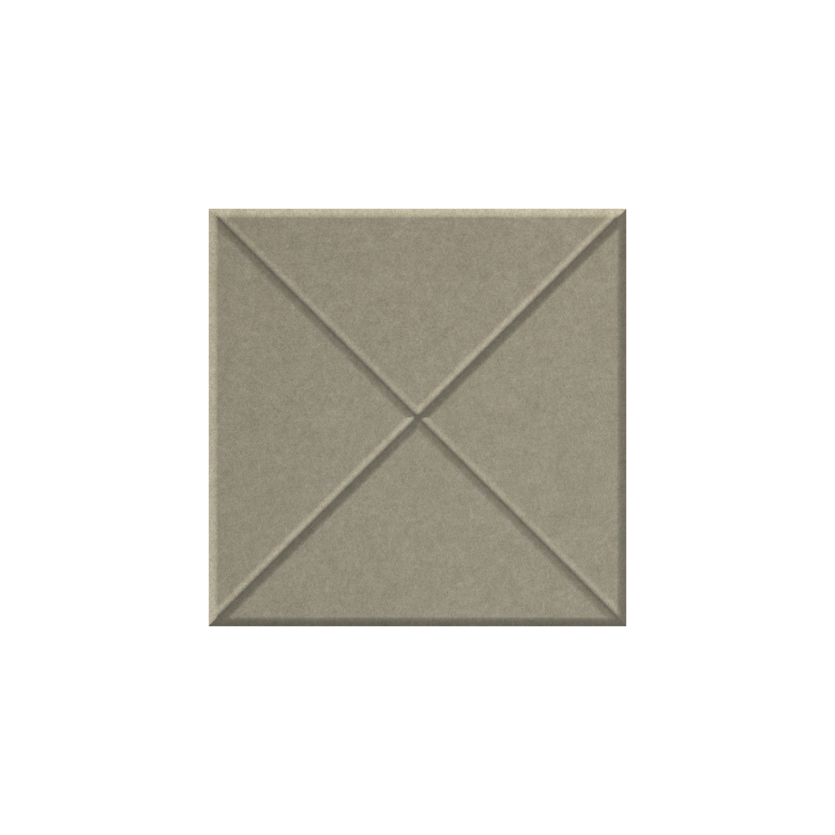 A square textured tile or panel in a warm taupe-beige color, featuring a geometric design with intersecting diagonal lines forming an X shape in the center, isolated on a white background.