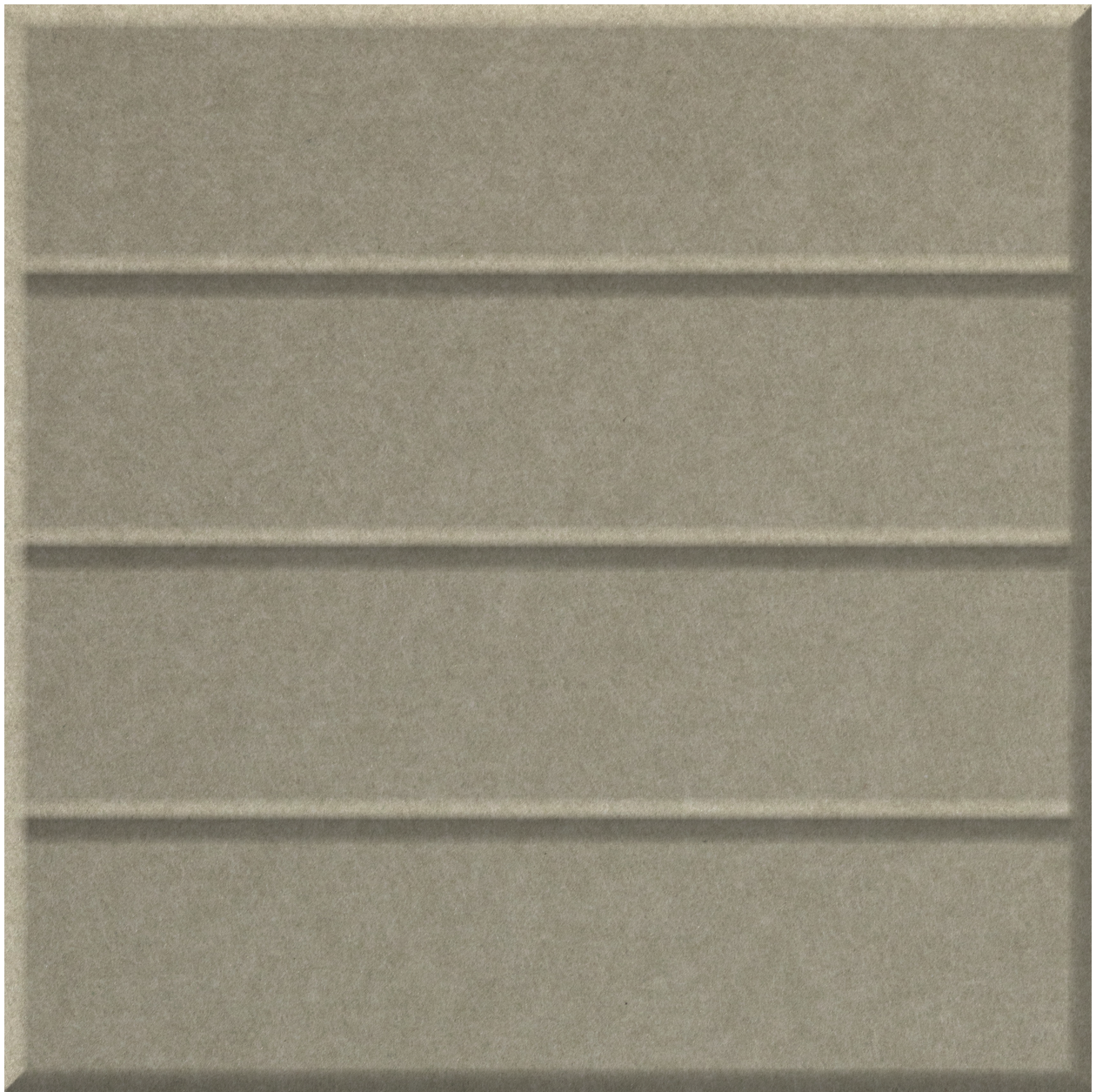 Beige ceramic tile with three horizontal grooved lines dividing the surface into four sections.