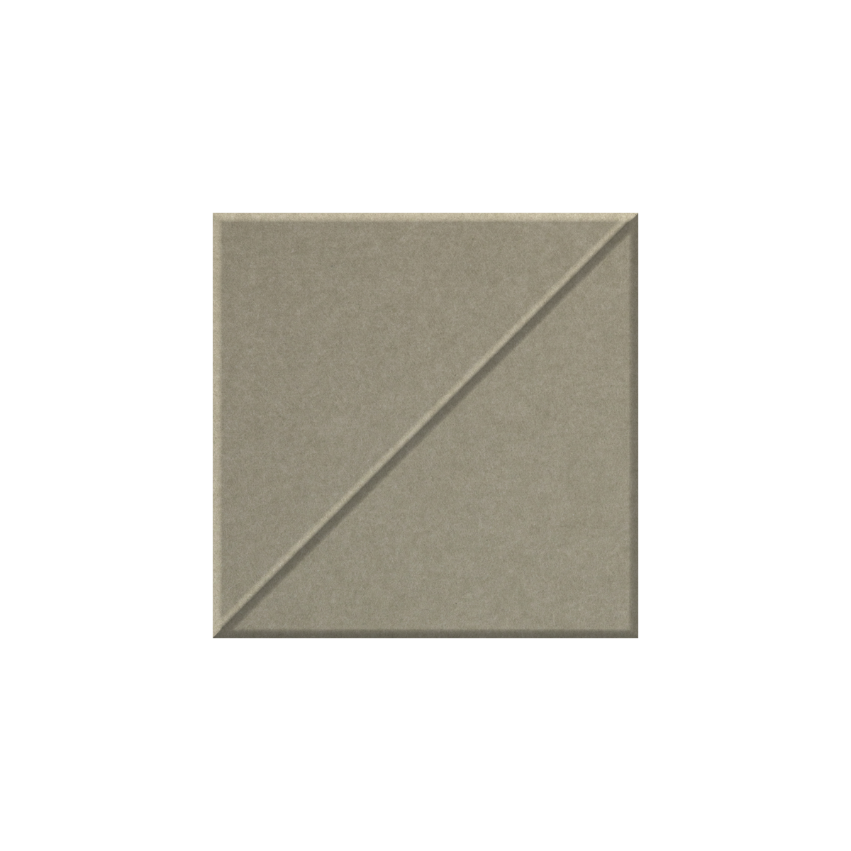 A square tile or panel with a diagonal seam, featuring a textured taupe-gray finish, centered on a solid white background.