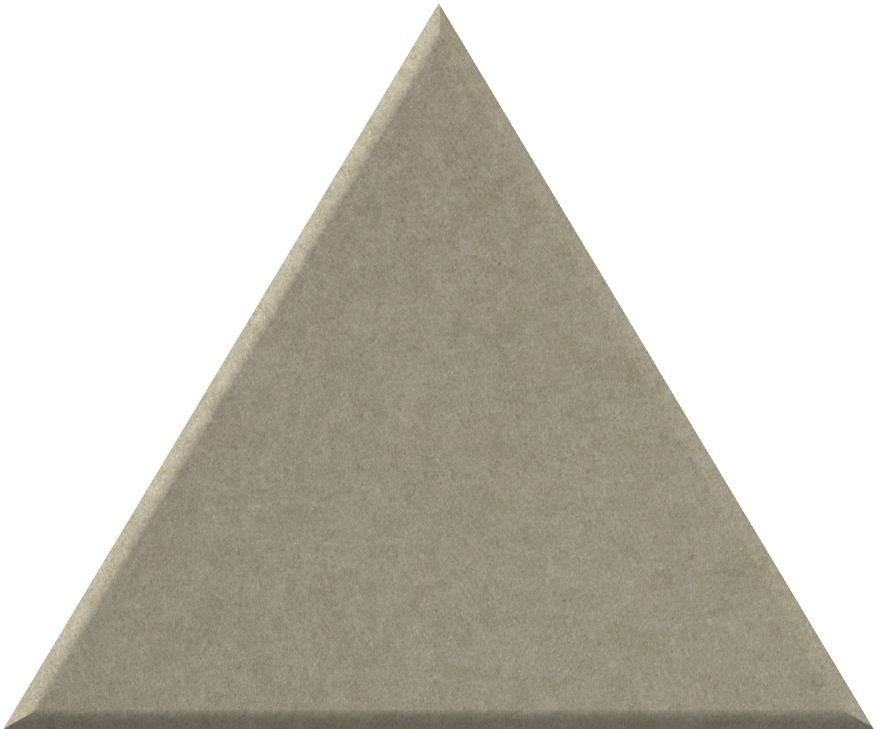 Gray triangular tile with textured surface and beveled edges.