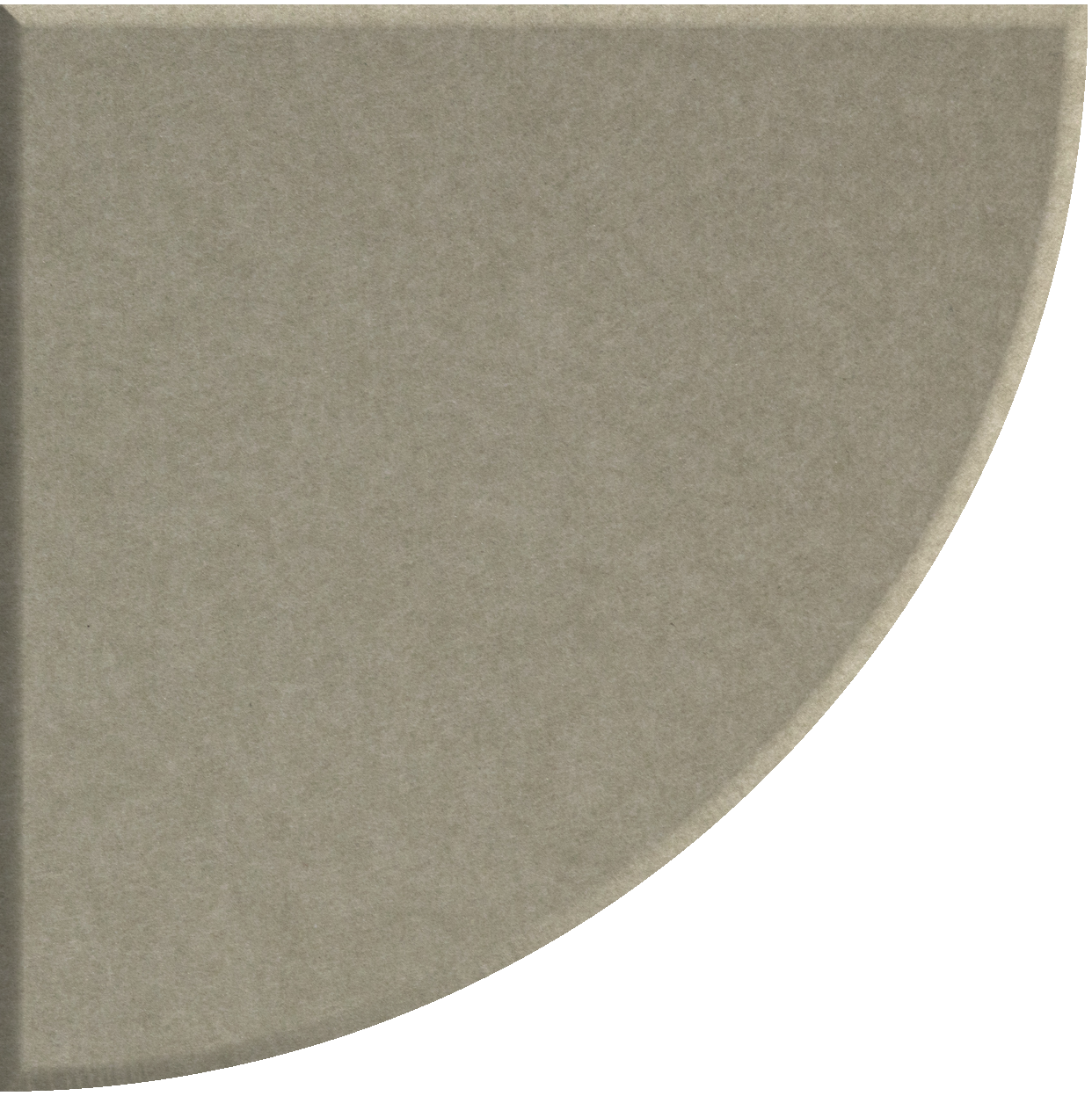 Beige quarter circle tile with curved edge and matte finish.