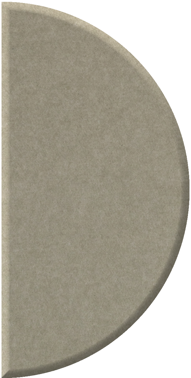 Beige half-circle tile with curved edge and textured matte surface.