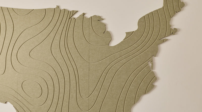 Close up of acoustic felt US map on wall