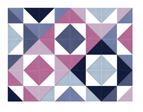 Geometric quilt pattern with diamonds and triangles in navy, pink, light blue, and white.