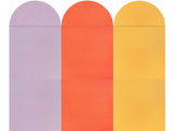 A Felt Right wall art design in scallop shaped in shades of orange, purple, and yellow for a bedroom.