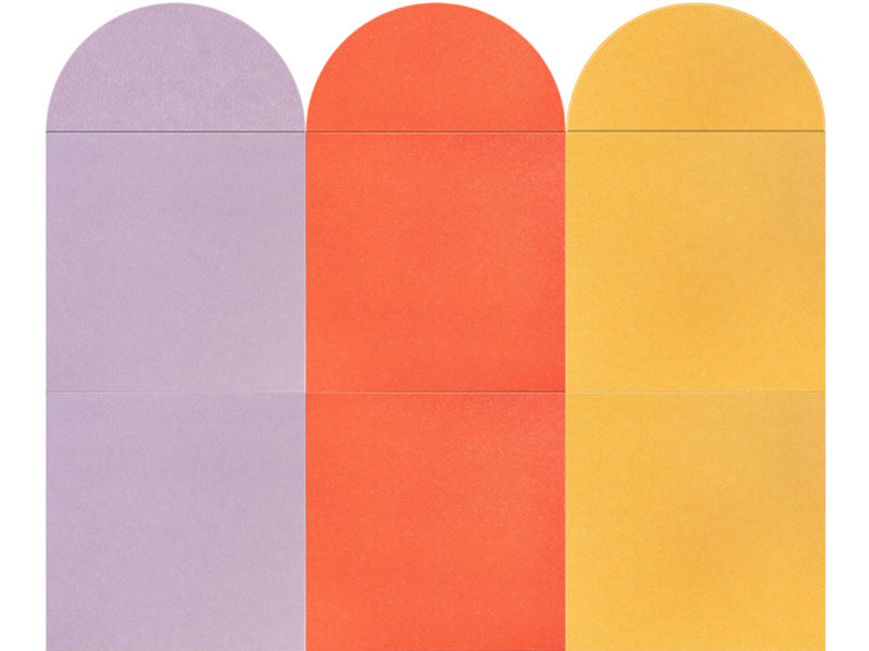 A Felt Right wall art design in scallop shaped in shades of orange, purple, and yellow for a bedroom.