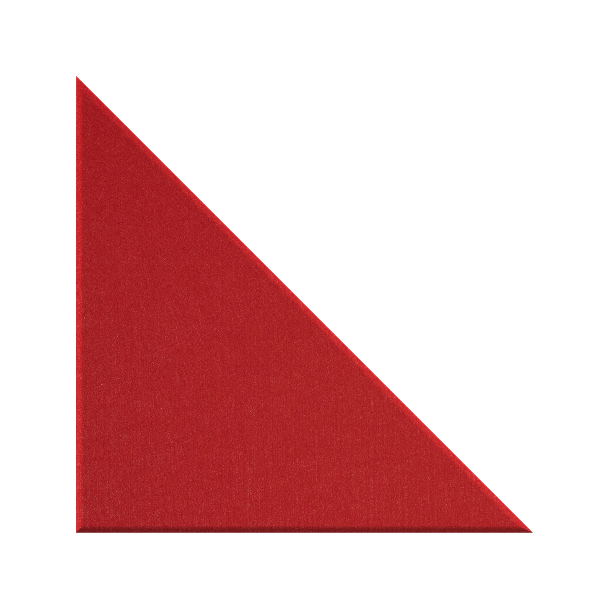A red fabric square with a diagonal cut, showing a textured weave, set against a plain white background.