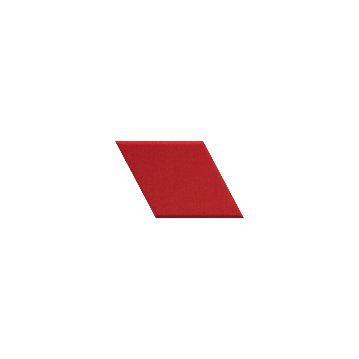 A single red parallelogram-shaped tile or swatch centered on a plain white background.