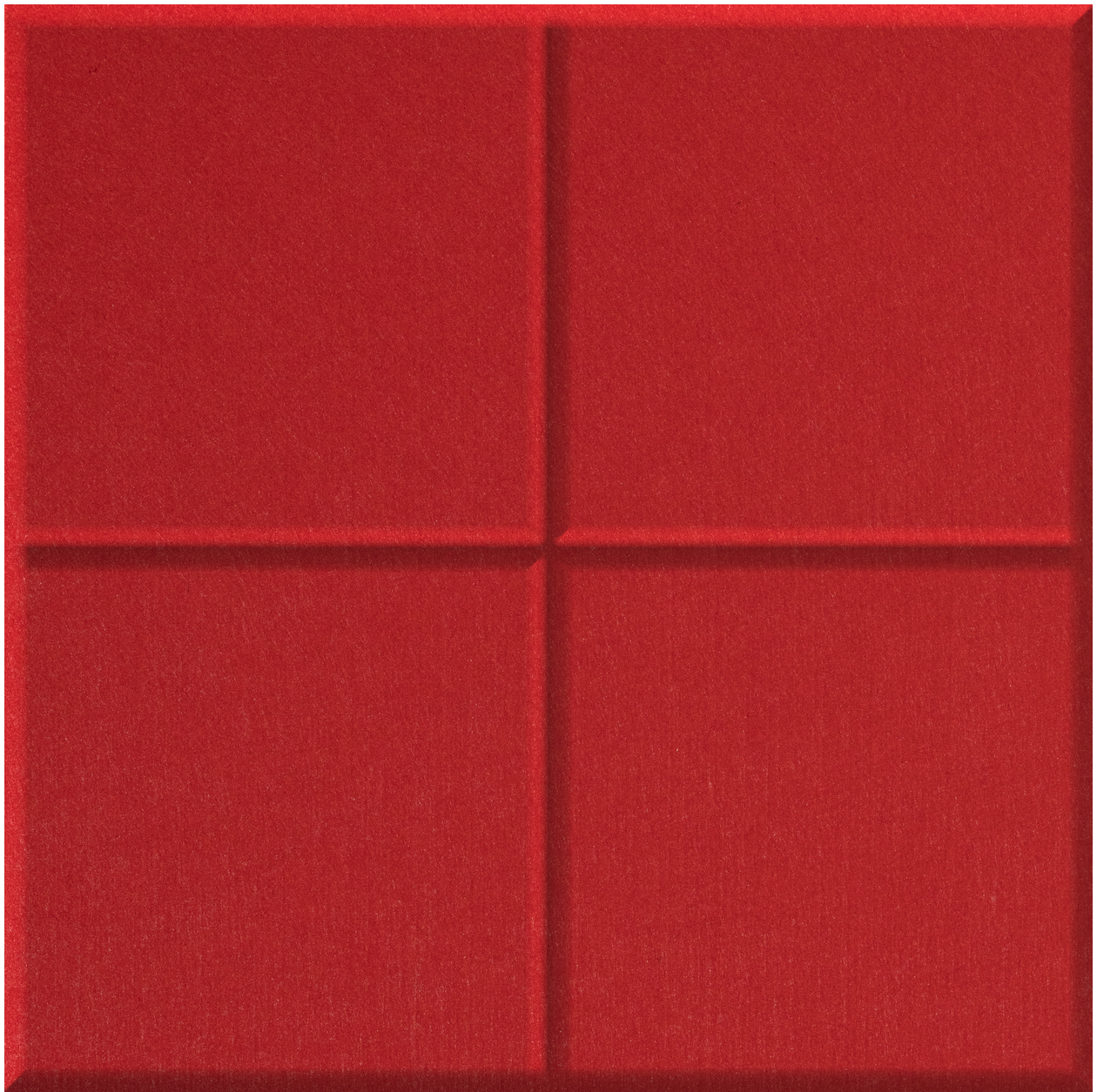 Red tile divided into four equal squares with raised grid lines separating each section.