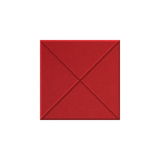 A square red textured panel or tile with a diagonal X-shaped fold pattern, centered on a plain white background.