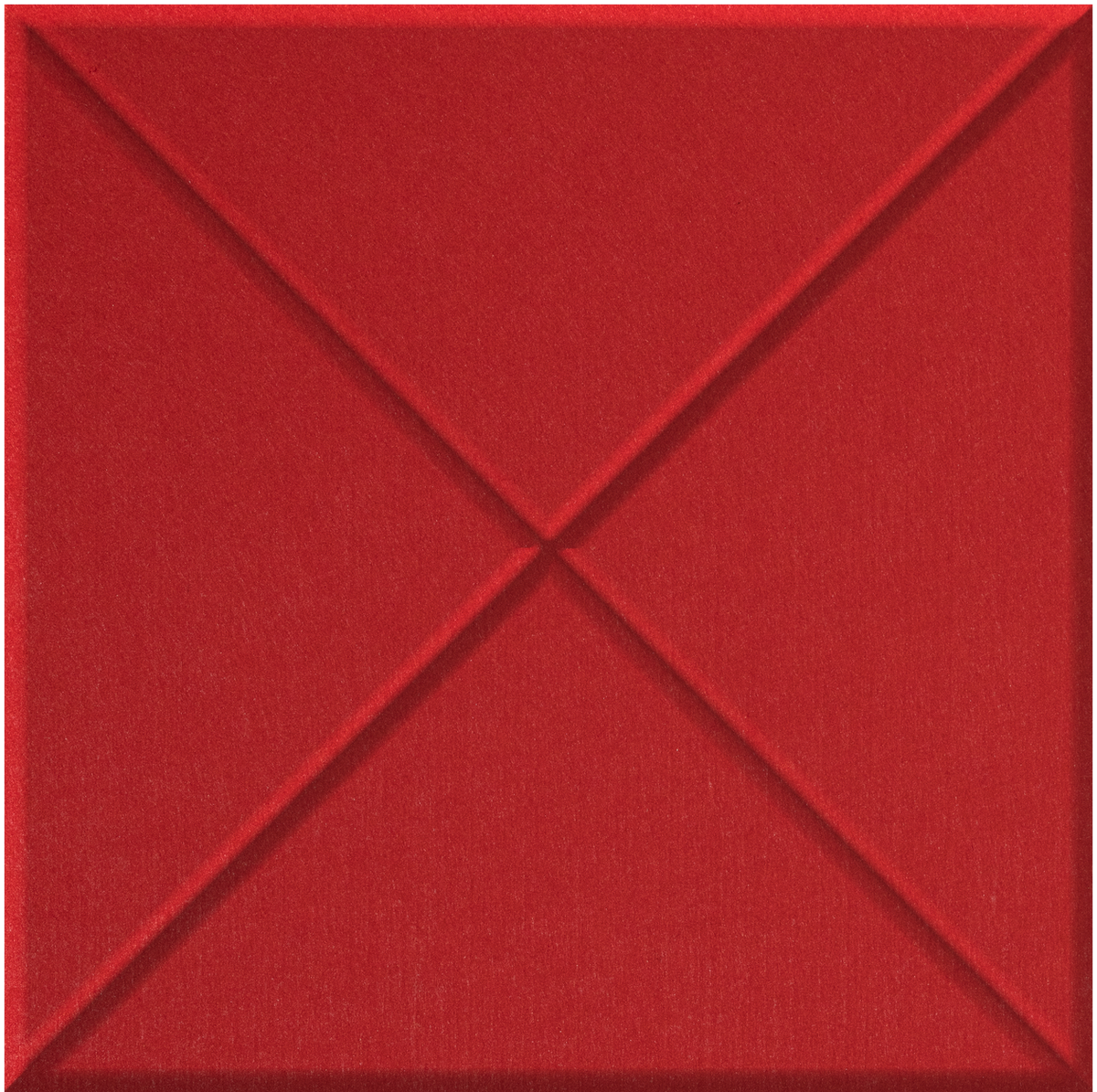 Red tile with raised cross pattern dividing surface into four triangular sections.