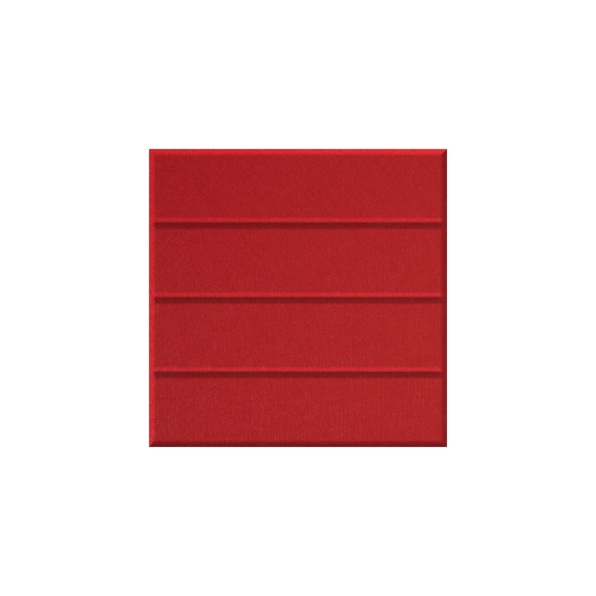 A square red textured panel with horizontal grooved lines, centered on a plain white background.