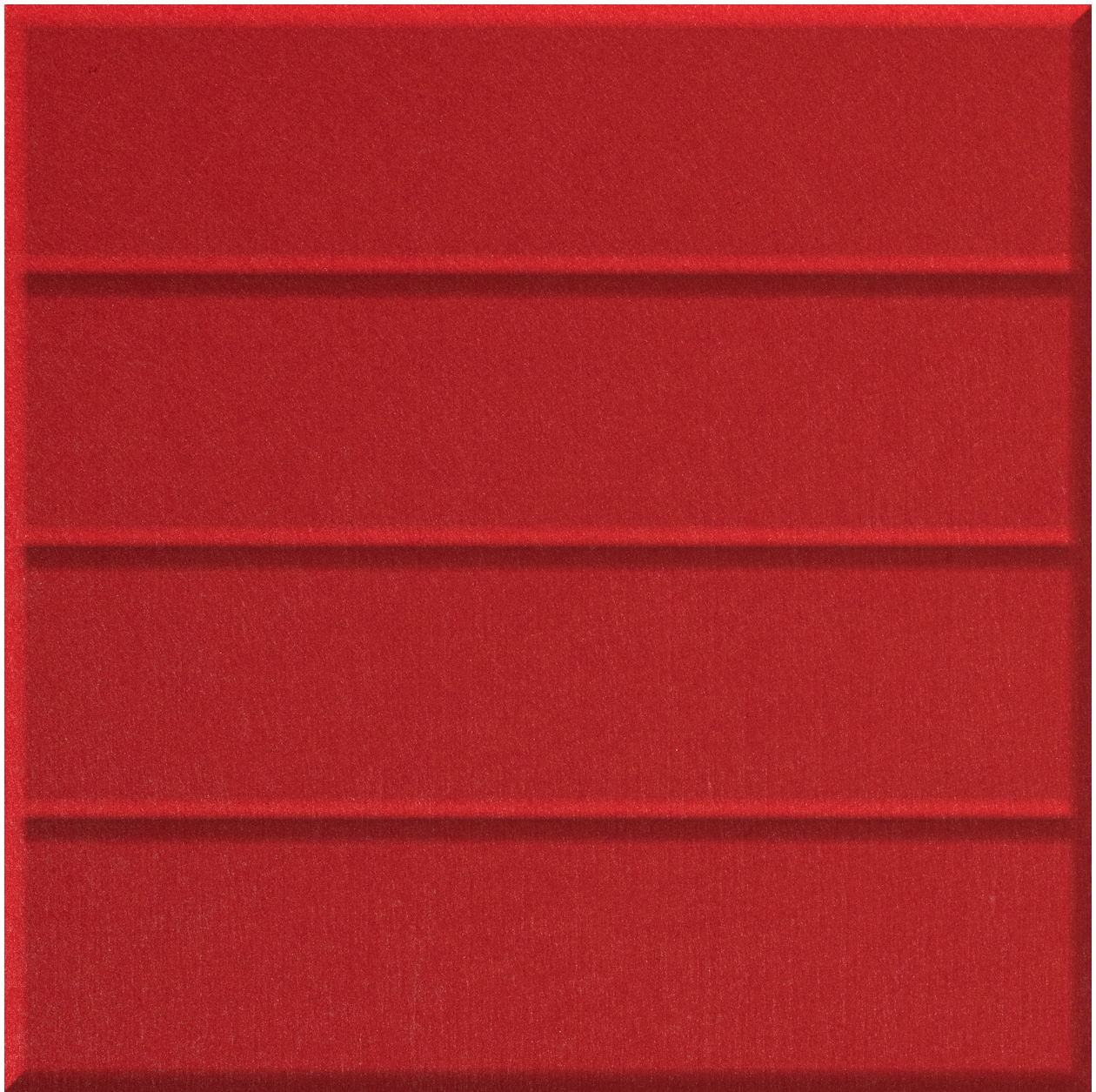 Red tile with three horizontal parallel grooves dividing surface into four sections.