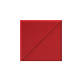 A square red fabric or paper swatch with a diagonal seam running from corner to corner, centered on a plain white background.