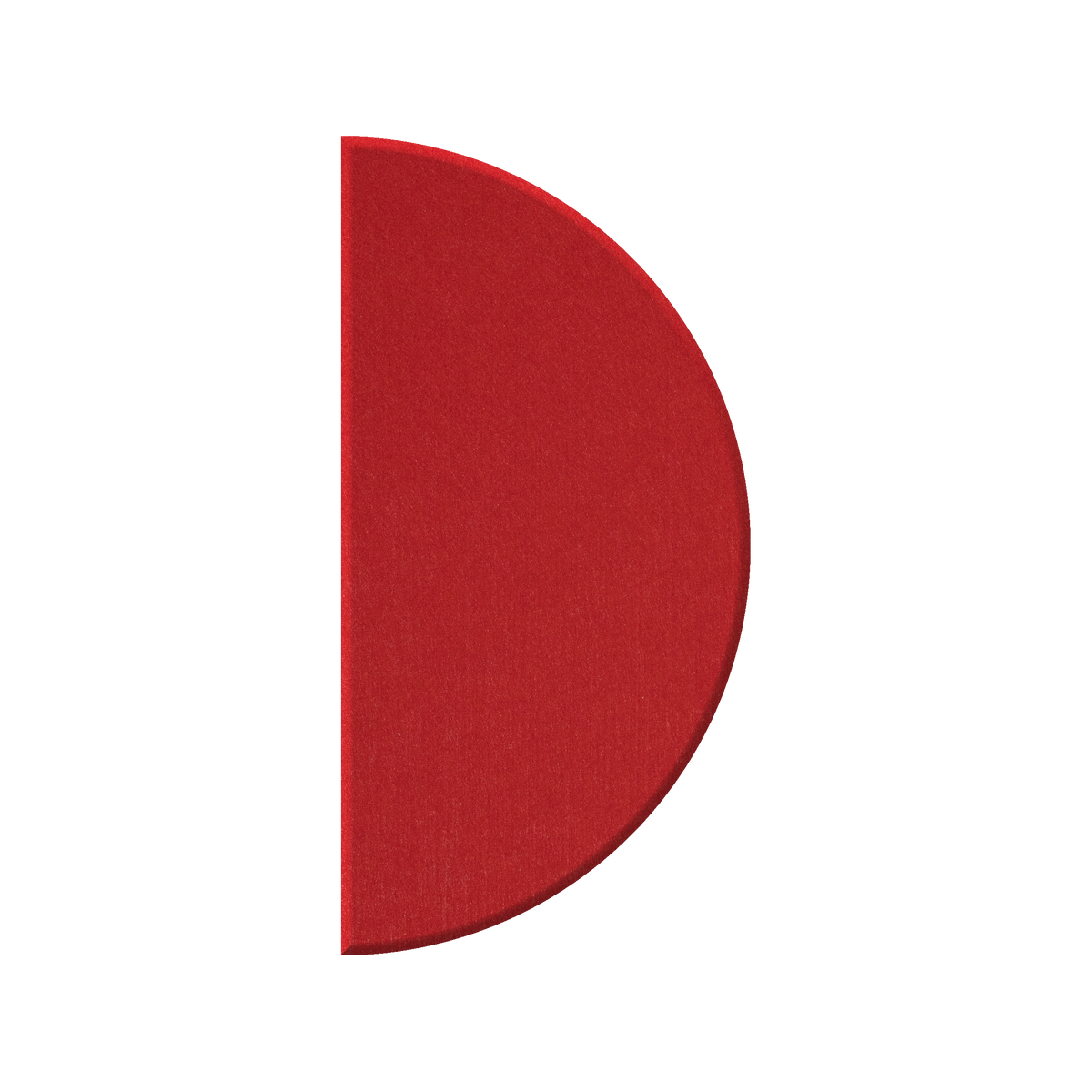 A red semi-circle shape with a textured surface, positioned vertically on a plain white background.