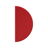 A red semi-circle shape with a textured surface, positioned vertically on a plain white background.