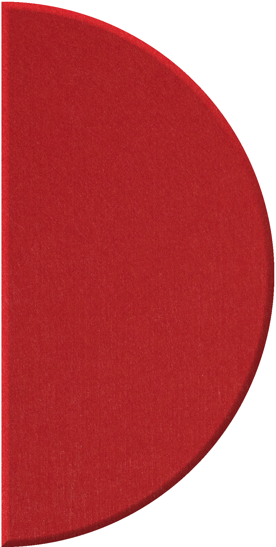 Red half circle tile with curved edge and flat straight side.
