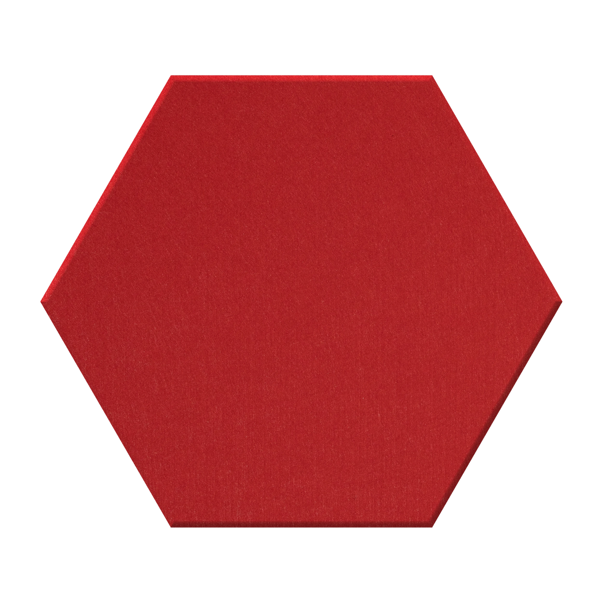 A solid red hexagonal tile with a subtle textured surface, centered on a plain white background.